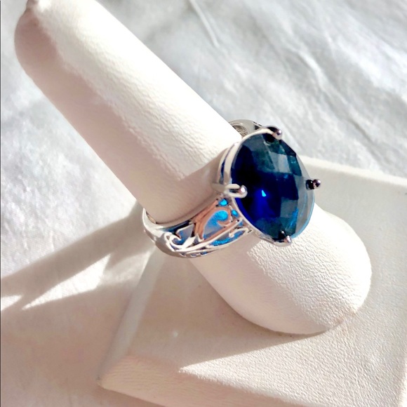 Blue Sapphire Sterling Silver Ring - Picture 4 of 8